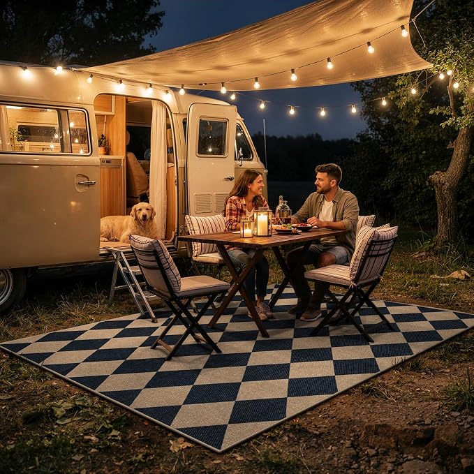 Lahome Checkered Easy Jute 5x7 Area Rugs, Washable Outdoor Patio Rug - Image 2