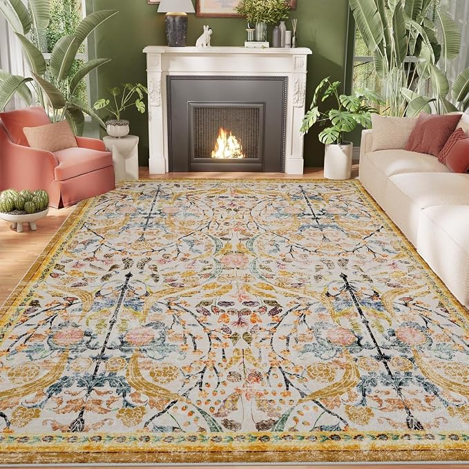 AMTOVO 9x12 Washable Area Rugs for Living Room, Non-Slip&Non-Shedding Floral - Image 4