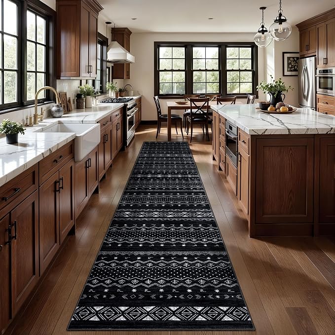 SERISSA Hallway Runner Rug, 2x10 Washable Non-Slip Black and White Runners by SERISSAHomeDecorCollection