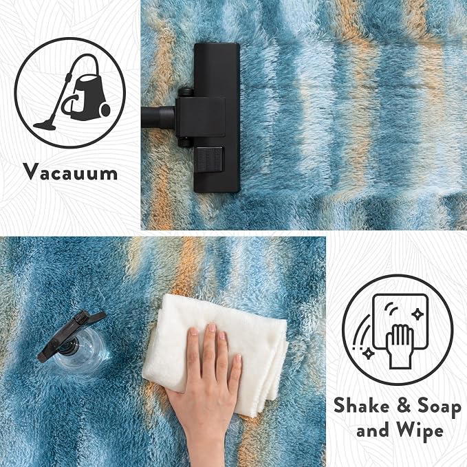Fluffy Rugs for Living Room, 6x9 Feet Abstract Blue Large Shag Area Rugs for - Image 7