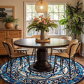 jinchan Mandala Round Rug 7ft Blue Boho Washable Rug Moroccan 7' Round Modern by JINCHAN