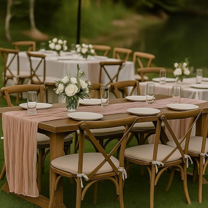 6 Pack Dusty Pink 10FT Cheesecloth Table Runners –120 Inch Blush Gauze Boho - Image 4