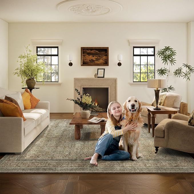 Washable Area Rugs for Living Room: 9x12 Bedroom Rug Boho Vintage Rugs Stain - Image 6