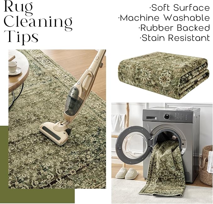Olive and Tan Area Rugs Washable Rug - Image 4