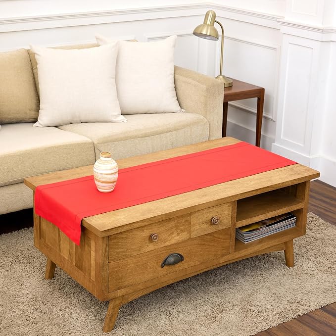 Solino Home Cotton Linen Dining Table Runner Poppy Red Woven, 14 x 60 in | by SolinoHome