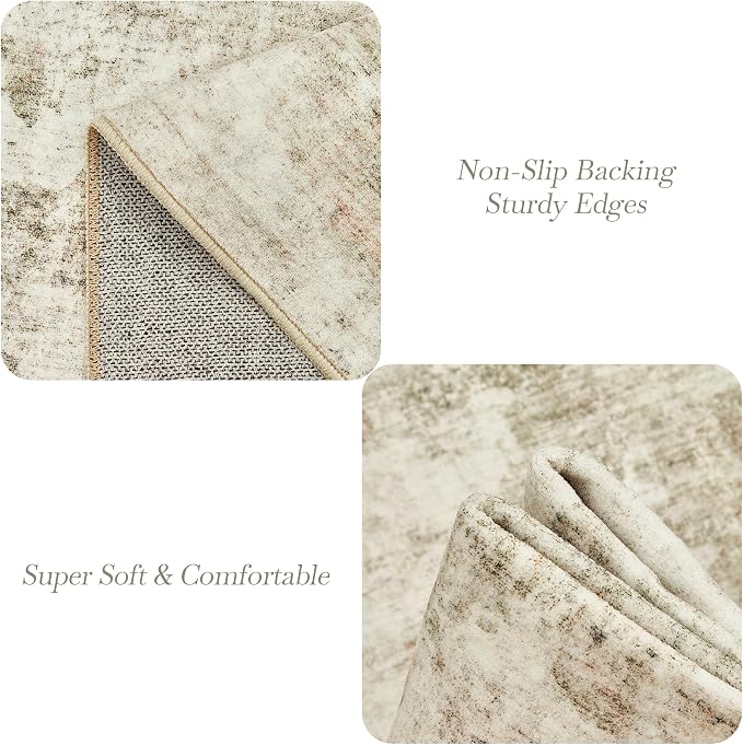 Soalmost Abstract Rug 5x7 Machine Washable Area Indoor Beige Gray White Low - Image 7