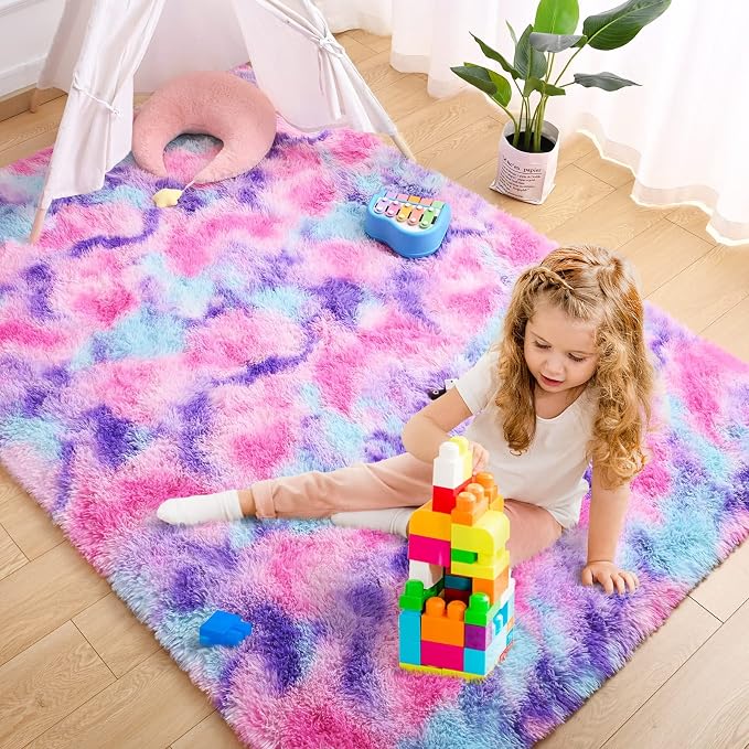 AROGAN Soft Rainbow Area Rugs for Girls Room 3x5 Feet, Fluffy Cute Colorful - Image 4