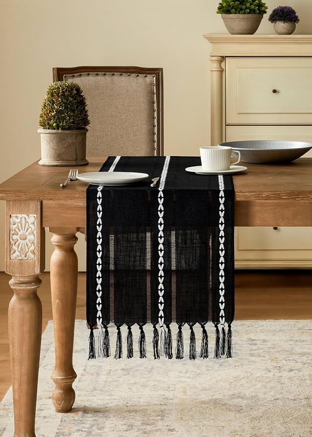 Hemstitched Farmhouse Table Runner, Cotton Linen Table Runners 72 Inches Long - Image 2