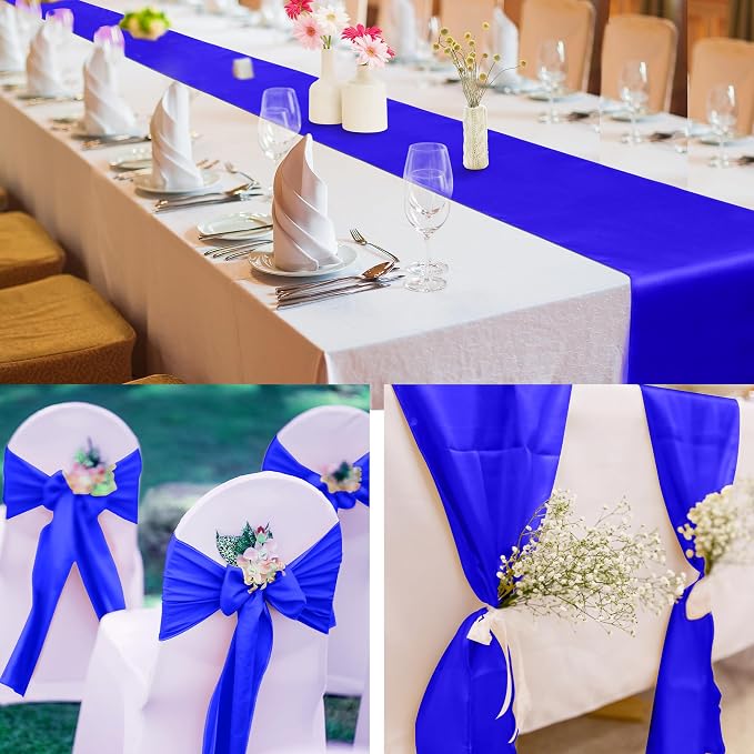 Aneco 16 Pack Satin Table Runner 12 x 108 Inch Dark Blue Long Wedding Satin - Image 6
