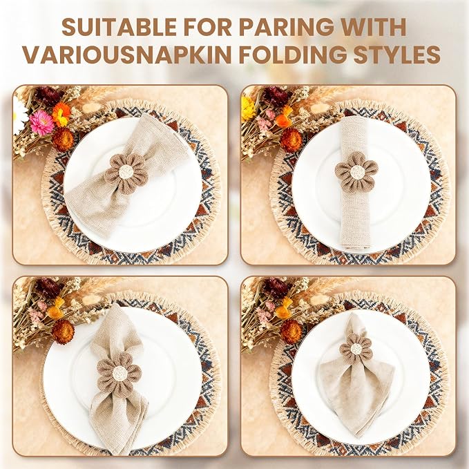 Napkin Rings Set of 12 Handmade Rustic Napkin Rings Reusable Boho Napkin Ring - Image 5