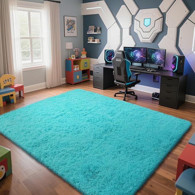 Teal Blue Rug Fluffy Rugs, 5x8 Teal Area Rugs by Yongyangjuxi