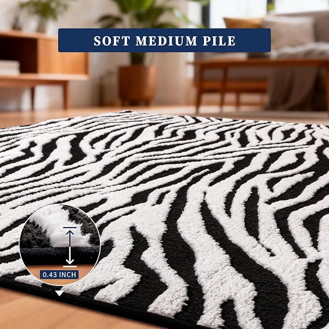 YIHOUSE 4x6 Ft Zebra Area Rugs, Abstract Modern Black and White Washable Rug - Image 7