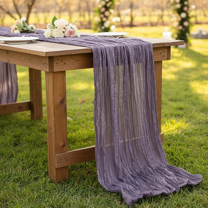 3 Pack Dusty Purple Cheesecloth Table Runner 120 Inch Boho Wedding Decor | - Image 8