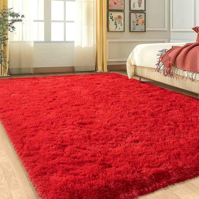 WISH TREE 5x7 Red Rugs for Bedroom, Soft Fluffy Shaggy Rugs for Living Room - Image 9
