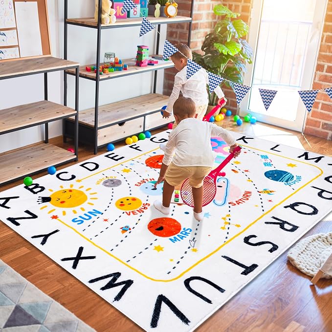 ABC Space Kids Rug, Washable Rug, Soft Plush Educational Large Rug - Image 4