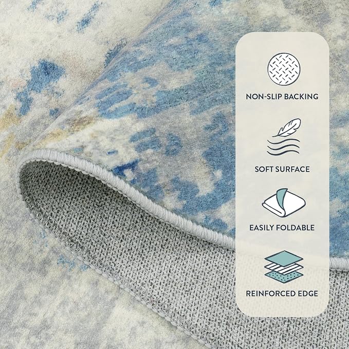 Lahome Modern Abstract Blue Bathroom Rug, 2x6 Washable Long Hallway Rug Soft - Image 4