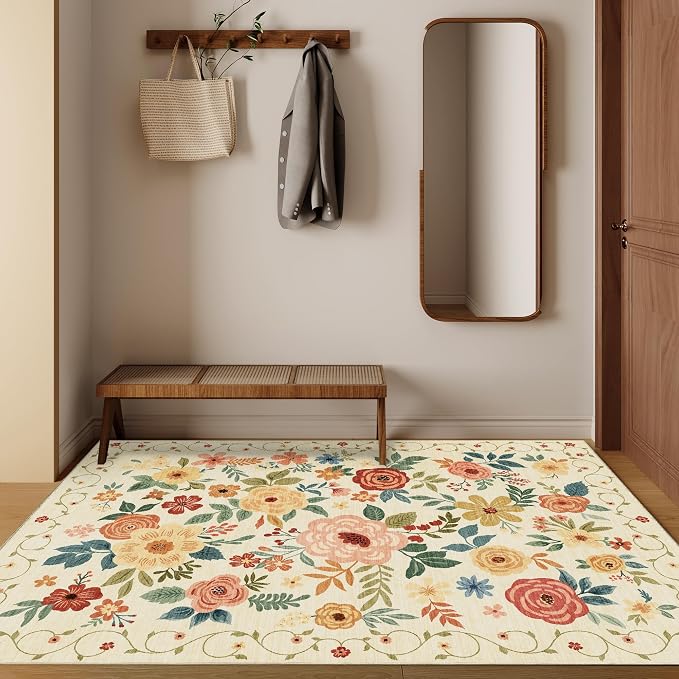 DUKINO 4x6 Area Rug, Lightweight Non Slip Washable Floral Rug, Indoor Low Pile - Image 4