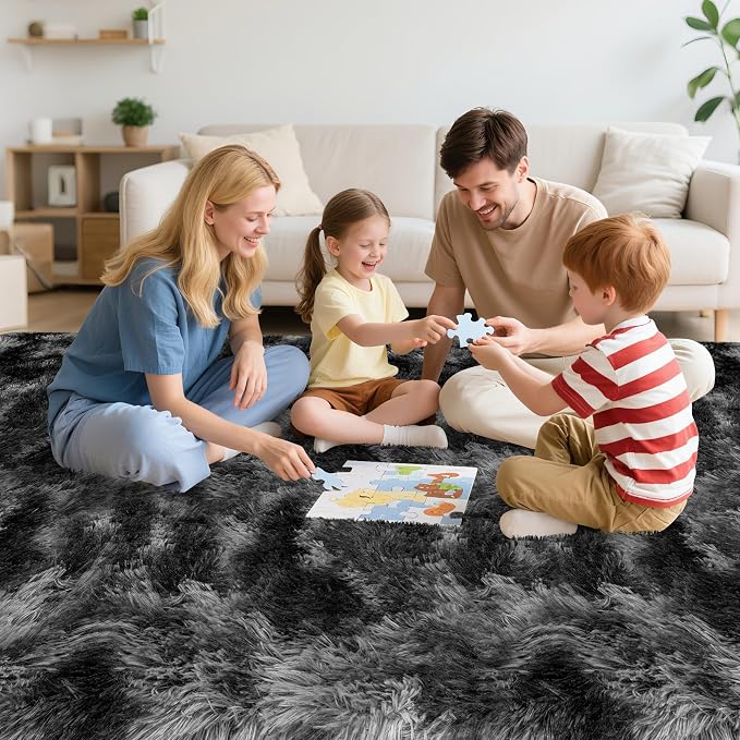 4x6 Dark Grey and Black Fluffy Rug - Image 4