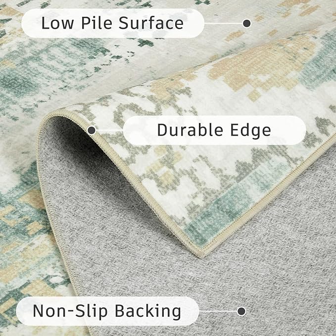 DCX Abstract Area Rug 6x9, Washable Sage Green Modern Rug - Image 8