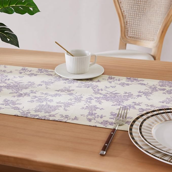 French Pastoral Farmhouse Table Runners, 13x60 Inch Purple | 100% Organic - Image 5