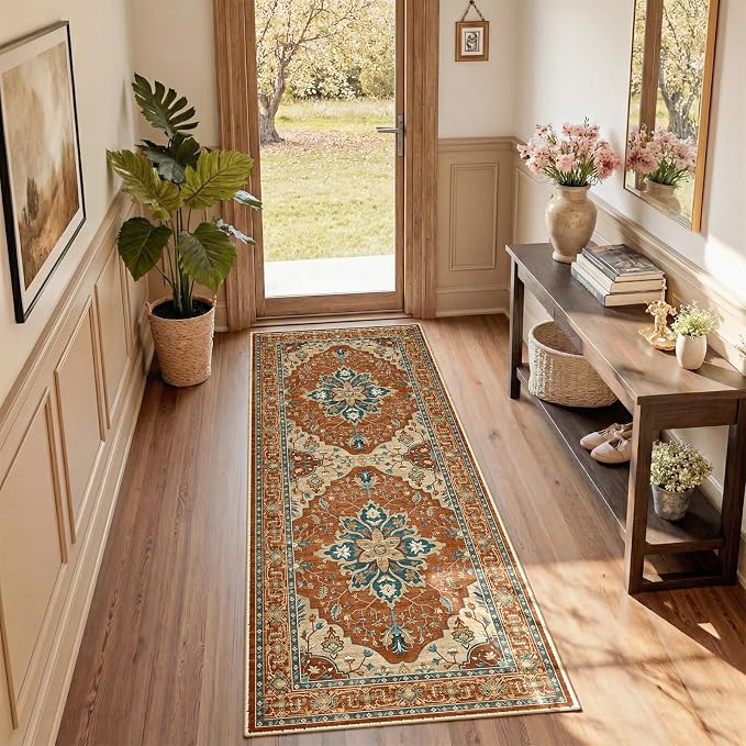 RELEANY Area Rugs Runner 2'x5' Washable Non-Slip, Floral Vintage Distress - Image 2