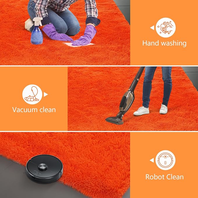 Orange Shag Area Rugs for Bedroom Living Room, 6X9 Ultra Soft Fluffy Area Rugs - Image 5