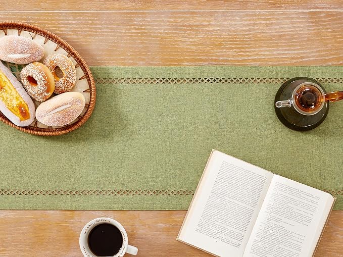 Rustic Burlap Table Runner, Sage Green Table Runners 36 inches Long | Double - Image 7