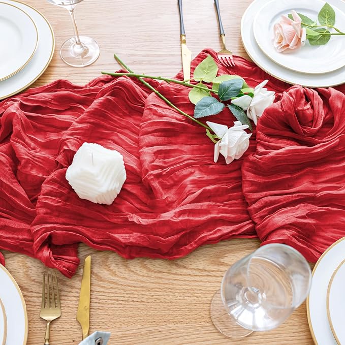Cheesecloth Table Runner Red 10FT Boho Gauze Runner, 3 Pack | 120 Inch Cheese - Image 5
