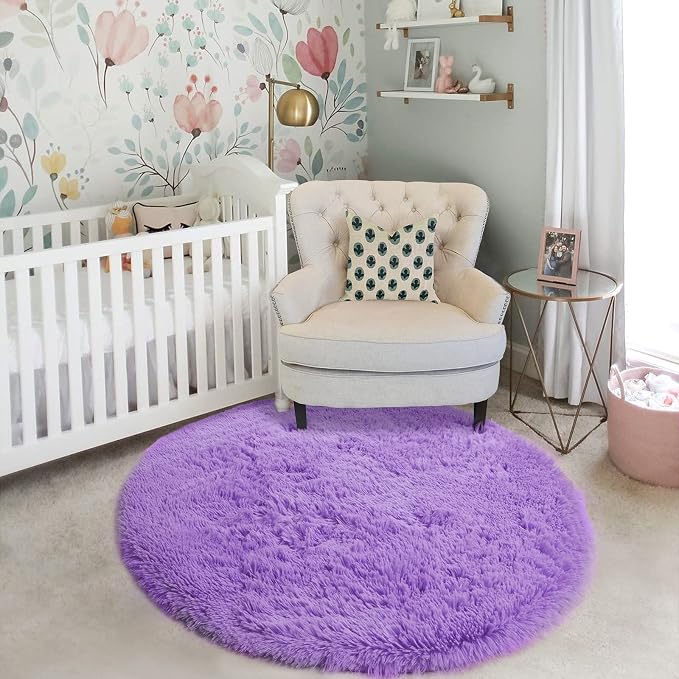Amdrebio Purple Round Rugs 4Ft for Girls Bedroom Decor Aesthetic, Fluffy Fuzzy - Image 7