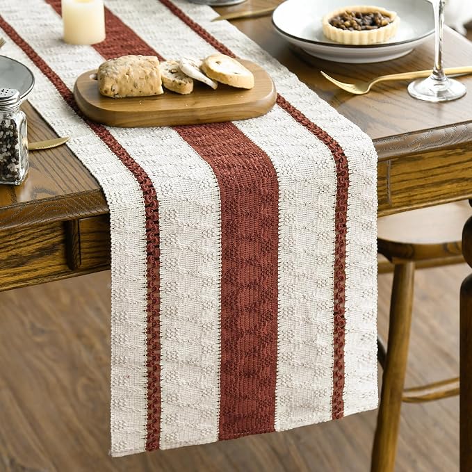 Artoid Mode Caramel Rustic Woven Table Runner 12x108 Inch | Holiday Farmhouse by ArtoidMode