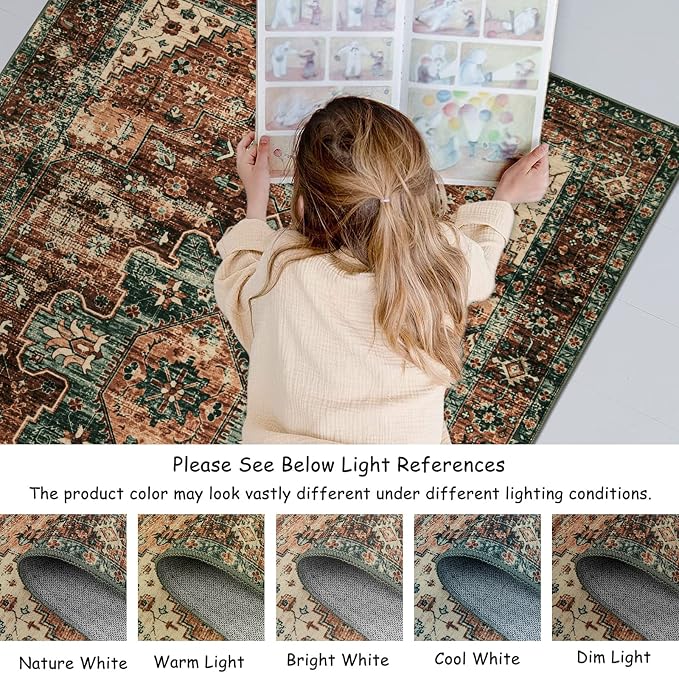 Moynesa Ultra-Thin Washable Vintage Runner Rug - Image 5