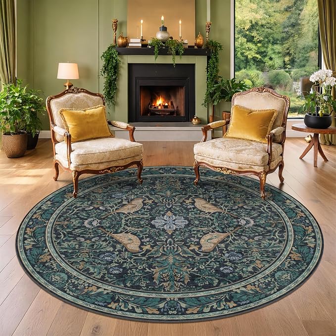 Washable 5ft Area Round Rug for Reading Corner by HazoHaus