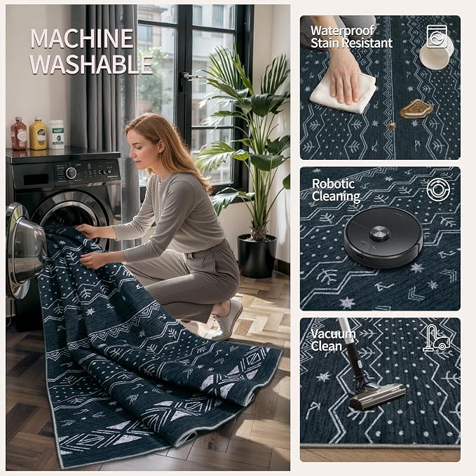 SERISSA 6x9 Area Rugs for Living Room, Washable Non-Slip Grey Boho Rug - Image 3