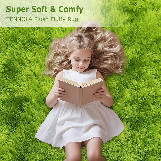 Grass Green Tie-Dyed Rug 3x10 ft Plush High Pile Shag Carpet Fluffy Soft Runner - Image 7