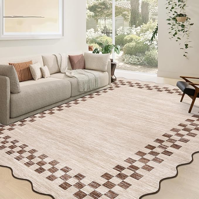 GarveeHome 10x13 Area Rug Large Living Room Scalloped Rug Non Slip Low Pile by GarveeHome