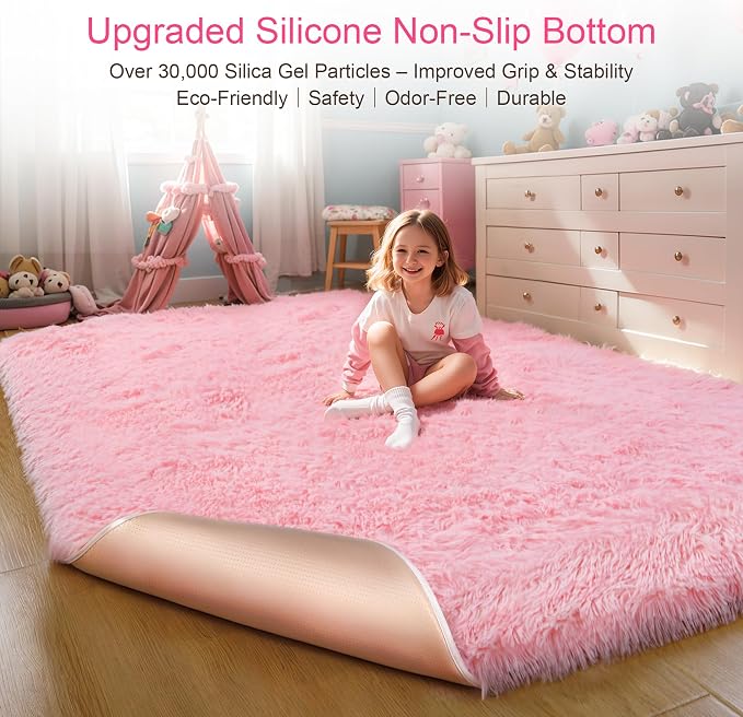 KICHOWUA Thick Area Rug Pink Fluffy Shag 3x5 - Image 4