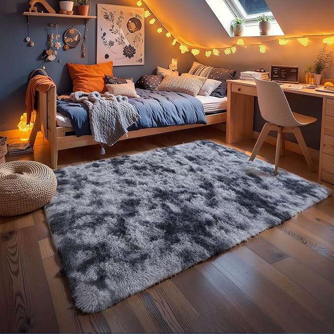 KICHOWUA 6x9 Dark Grey Fluffy Shag Rug - Image 8