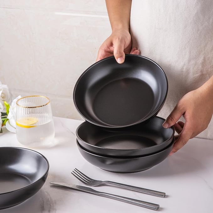AmorArc 8.5 Inch Stoneware Pasta Bowls of 6, 32oz Large Bowls Set | Matte Black - Image 6