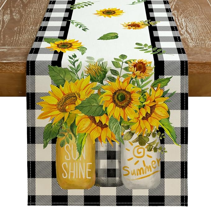 Sunflower Summer Table Runner 13x108 Inch, Kitchen Dining Table Decoration by GEEORY