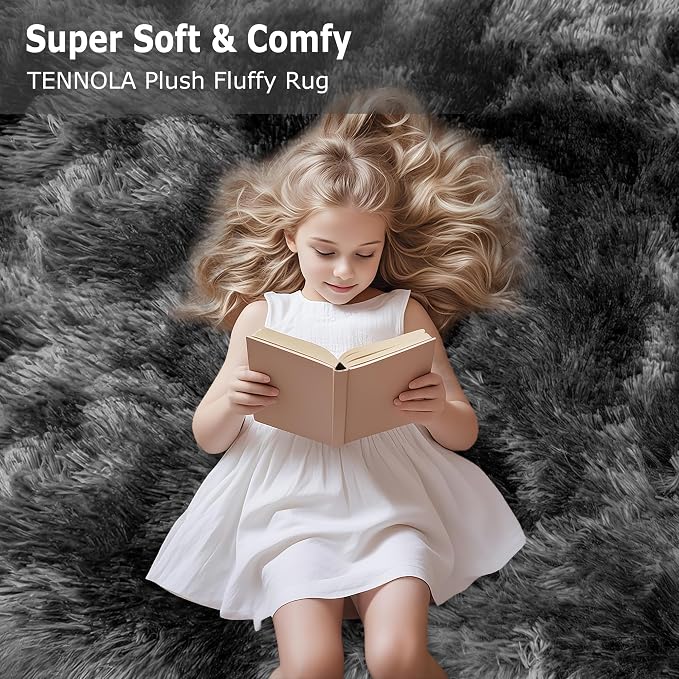 4x6 Dark Grey and Black Fluffy Rug - Image 9