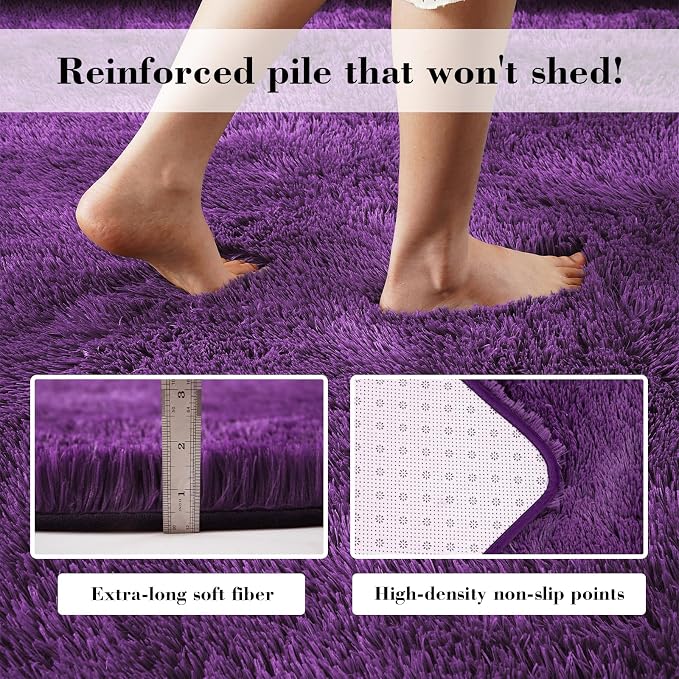 Purple Fluffy Rug Shag Area Rug, 4x6 Area Rugs - Image 4