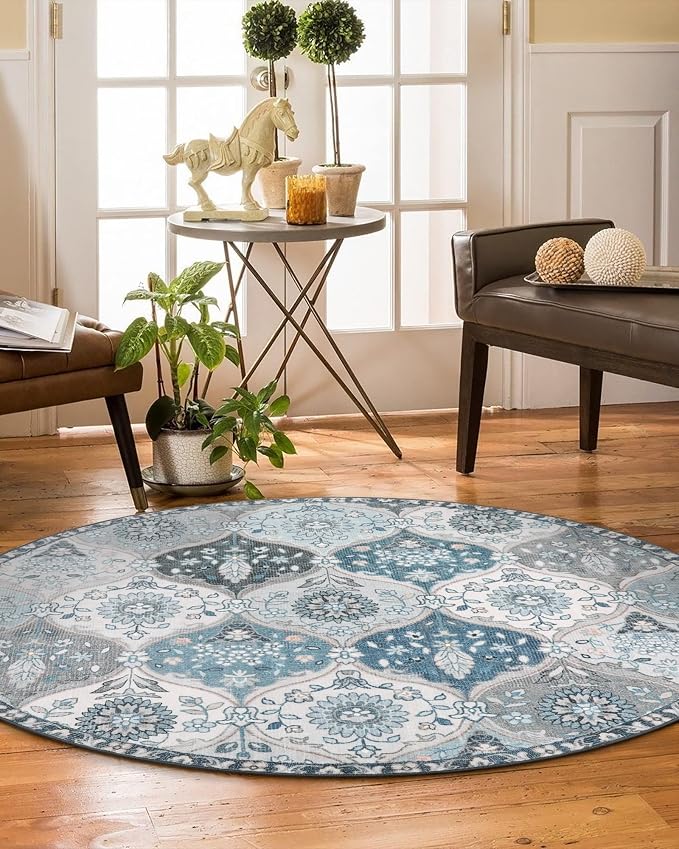 Lahome Moroccan Washable Round Rug, Soft Vintage Small Round Rug 3ft Non-Slip - Image 6