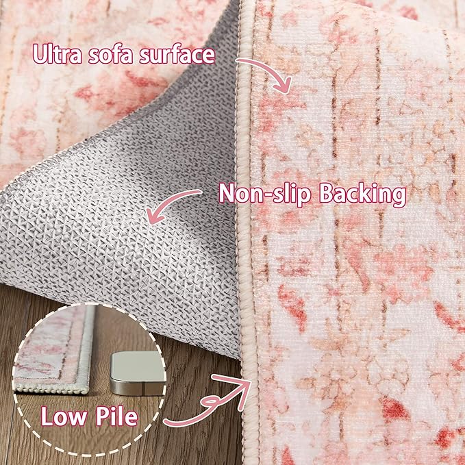 Latte&Fog Pink 2x10 Kitchen Runner Rug Non Slip, Washable Long Runner Rugs - Image 8