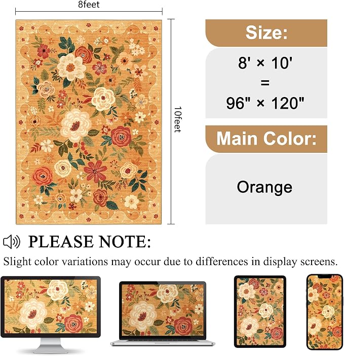 DUKINO 8x10 Area Rug, Floral Rugs - Image 2