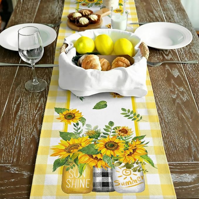 Sunflower Summer Table Runner 13x108 Inch, Kitchen Dining Table Decoration - Image 4