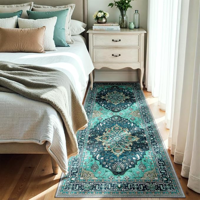 RELEANY Area Rugs Runner 3'x7' Washable Non-Slip, Floral Vintage Distress by RELEANY