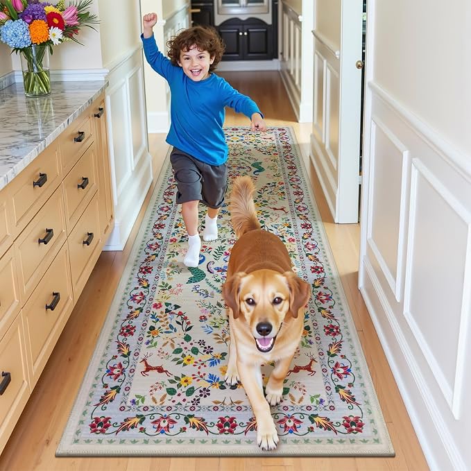 HEBE Washable Hallway Runner Rug 2'x 6' Non Slip Kitchen Rugs Runner, Low Pile - Image 8