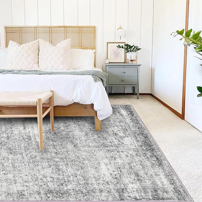 CHAMPLANT 5x7 Washable Area Rug Gray Vintage Traditional Floor Cover Foldable - Image 2