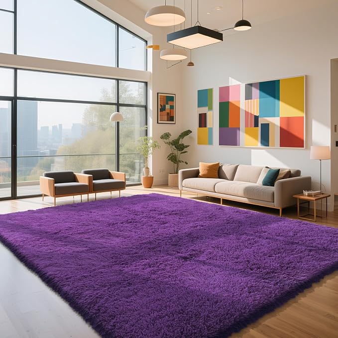 Purple Fluffy Rug Shag Area Rug, 9x12 Area Rugs by Yongyangjuxi