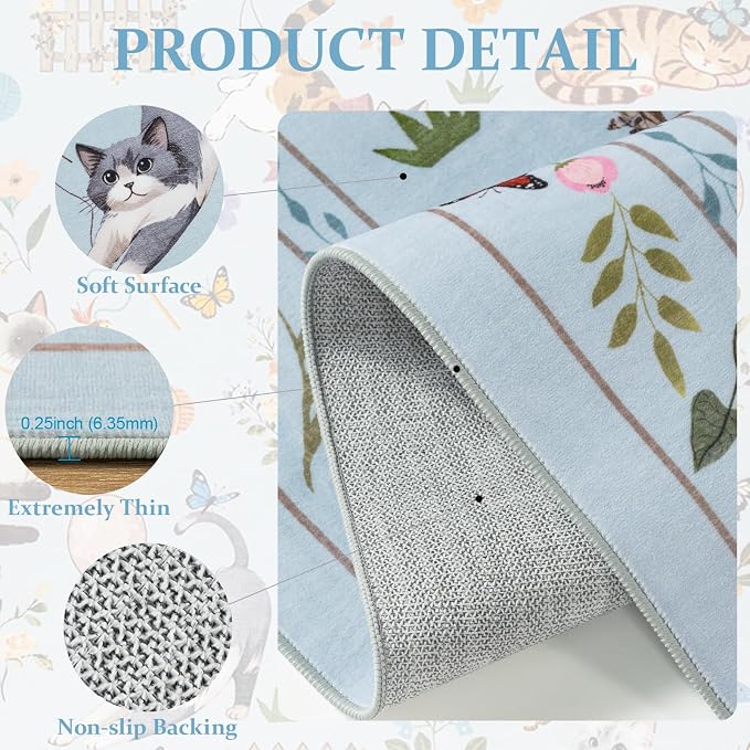 Unirea 5x7 Light Blue Grey Cat Area Rug - Image 4